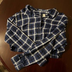 h&m blue flannel long sleeve crop top